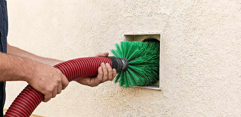 Air duct cleaning brush removing debris from a vent opening in Des Moines, IA