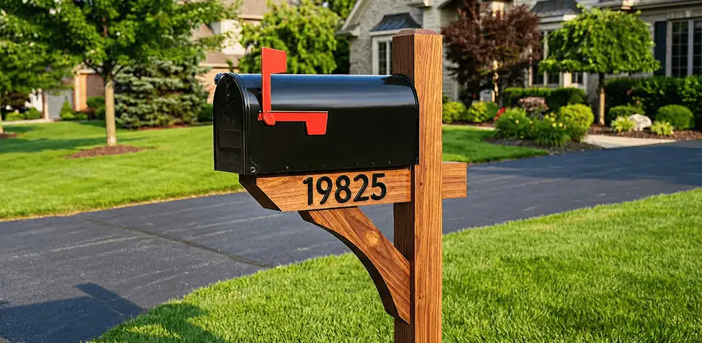 New mailbox installation with post and address number for a home in Des Moines, IA
