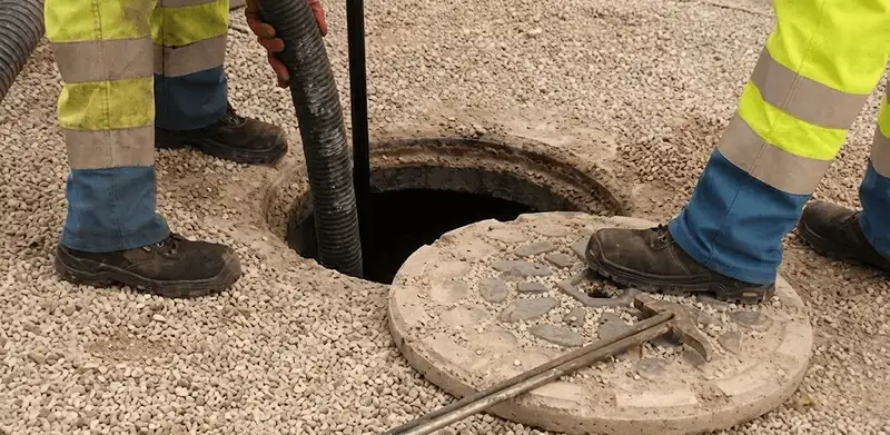 Drain cleaning crew clearing a sewer access point with professional equipment in Des Moines, IA